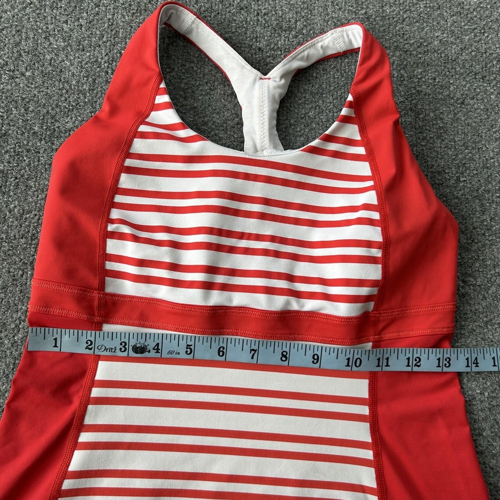 Lululemon Run Tank Built-In Bra Red White Stripe Criss Cross Back‎ Women's - Picture 4 of 11